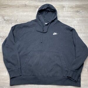 Nike Hoodie Sweatshirt Mens XL Black Fleece Pullover Kangaroo Pocket Logo